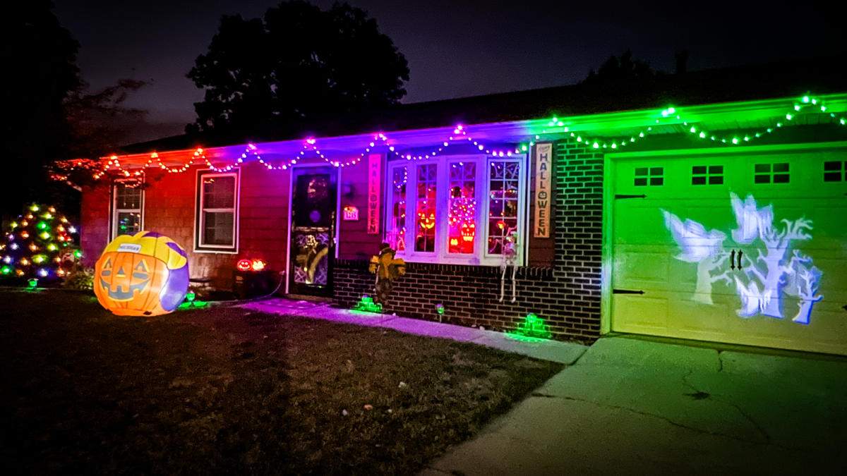 Halloween Lights Display at 1215 Limewood Court, Fort Wayne.