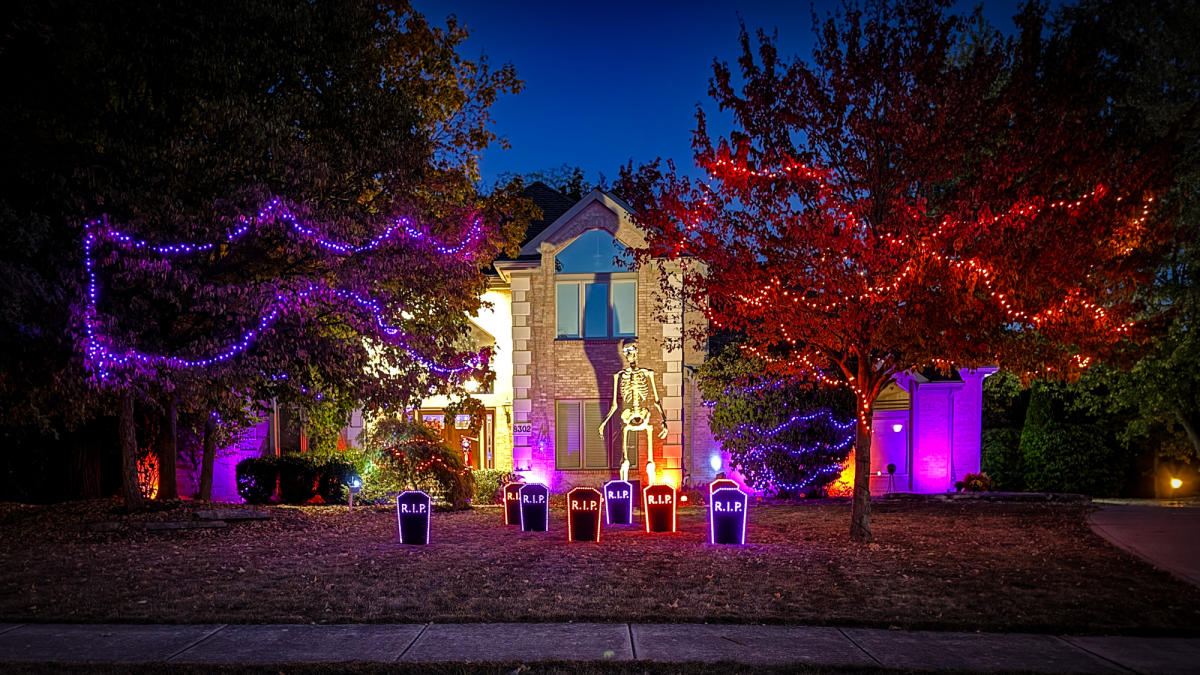Halloween Lights Display at 8302 Bluffview Court, Fort Wayne