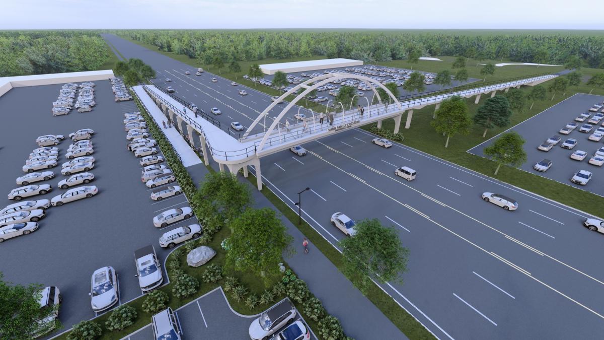 Rendering of the Vann Family Crossing bridge over Coliseum Boulevard in Fort Wayne. The bridge will be the final connection of the Pufferbelly Trail, and is expected to be completed in 2026