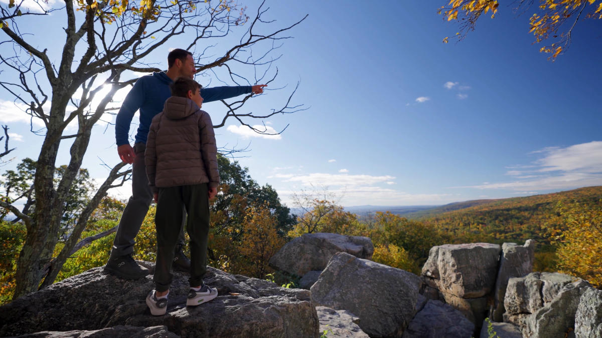 Hiking overlook at Chimney Rock in the fall