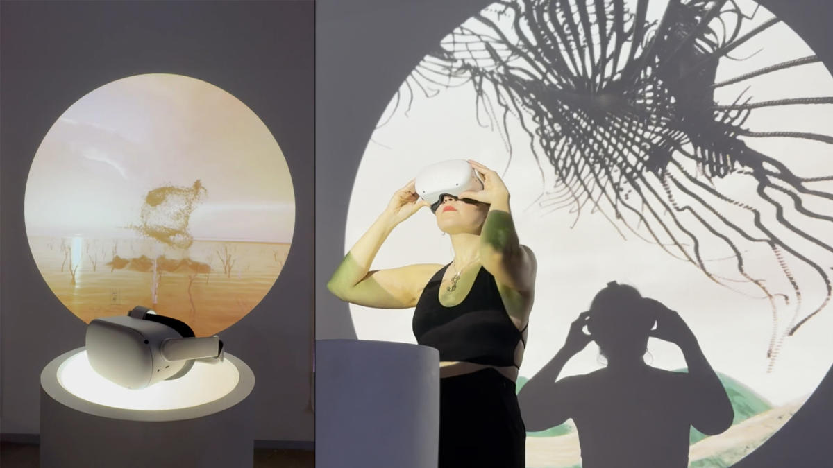 Someone placing a vr goggles on to experience an exhibit IGNITE Broward 2026