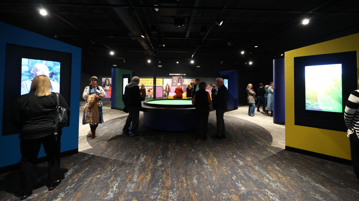 Angel Mounds visitors in interpretive center