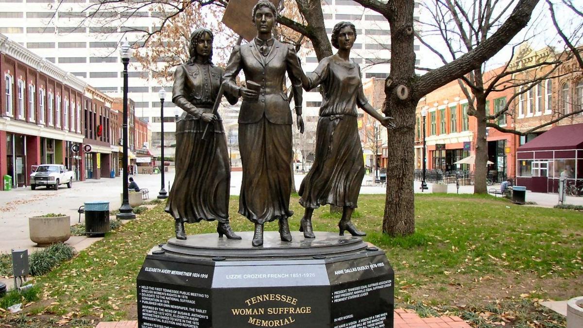 Tennessee Woman's Suffrage Memorial Statue of izzie Crozier French, Anne Dallas Dudley, and Elizabeth Avery Meriwether