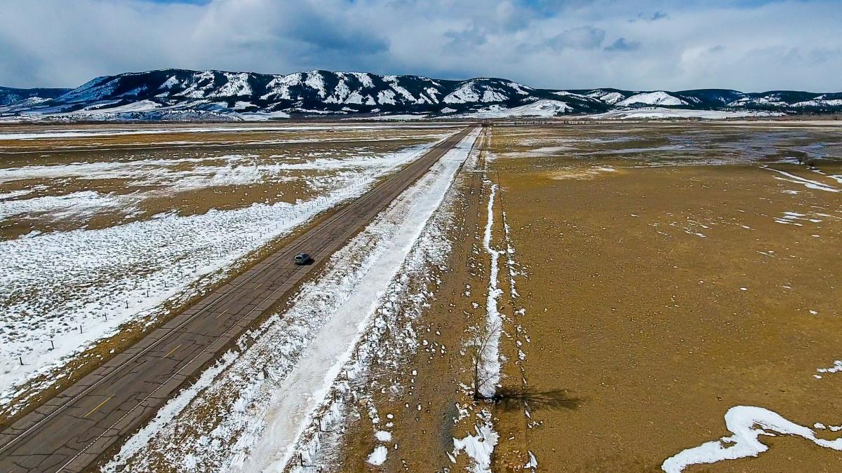 Centennial Valley Wyoming Highway 130 Drive Drone Shot