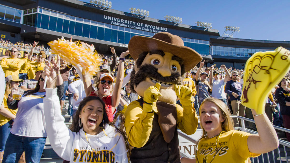 Fans at War Memorial Stadium Student Section with Pistol Pete