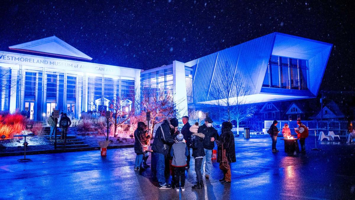 The Westmoreland Museum of American Art lit up at night