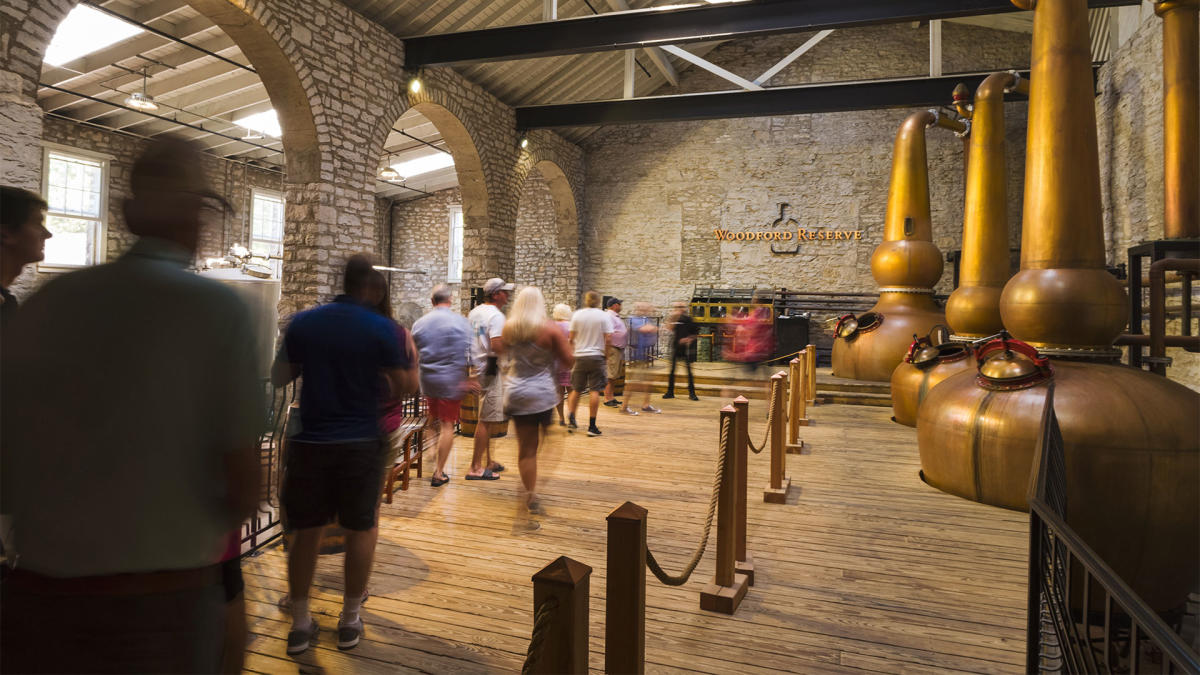 People on a tour at the Woodford Reserve Distillery
