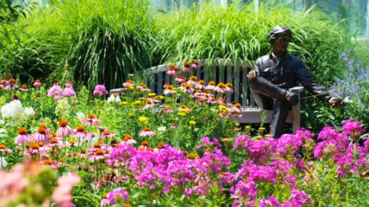 K-State Gardens bench with statue