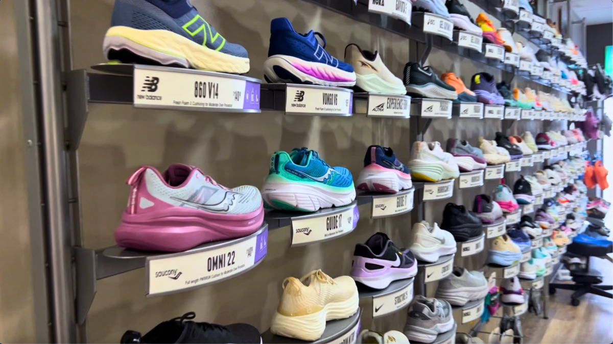 Wall of shoes at Manhattan Running Co.