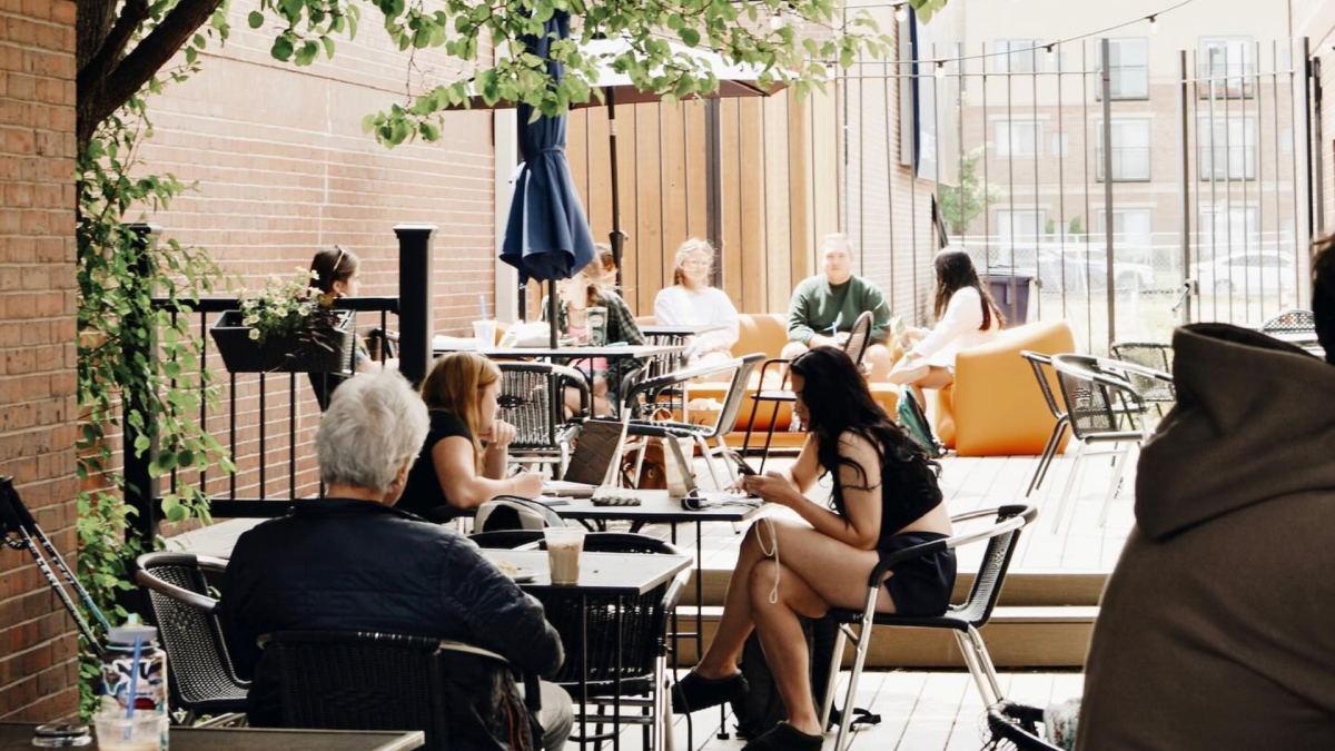 Patrons on the Bluestem Bistro patio