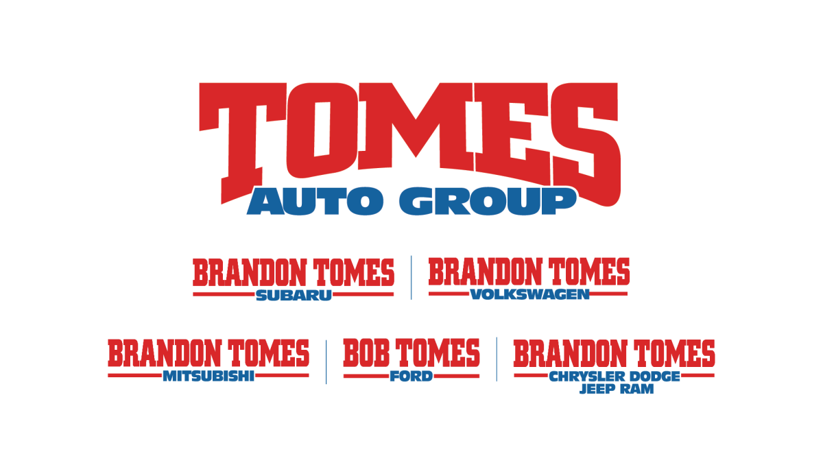 Tomes Auto Group Logo with all stores listed