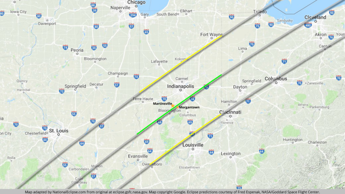 2024 Total Solar Eclipse Path through Indiana (Image from nationaleclipse.com)