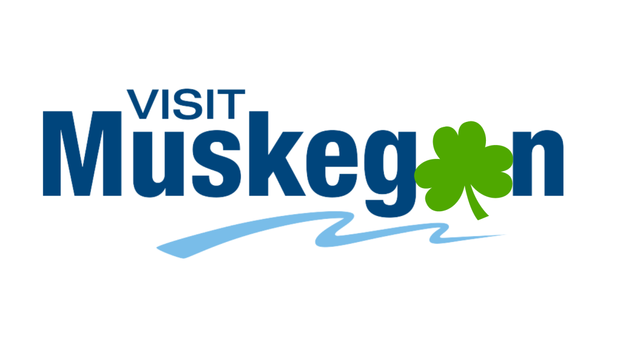 visit muskegon logo with shamrock where "o" would be