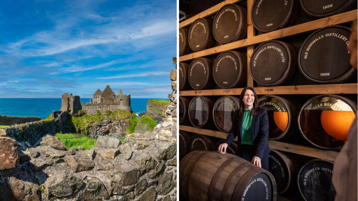 Images of Dunluce Castle and Old Bushmills Distillery