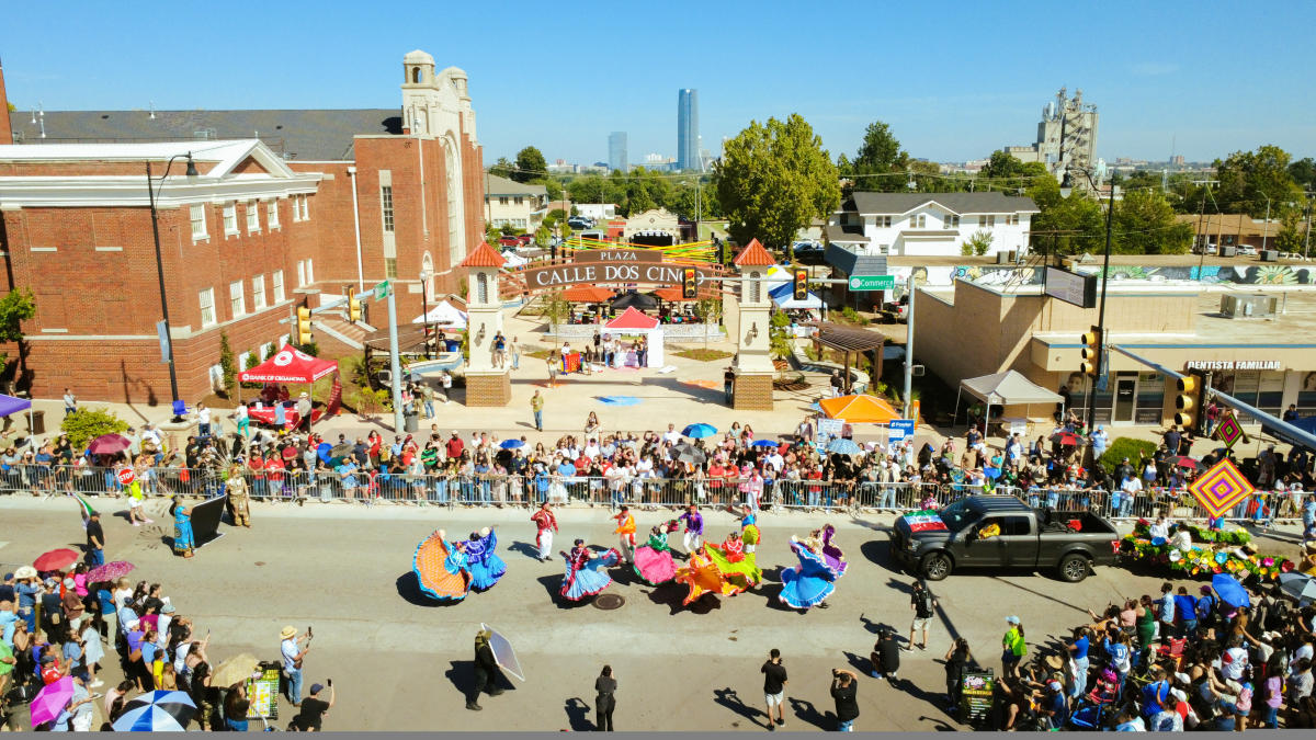 Fiestas Americas Parade going through Plaza Dos Cinco in Historic Capitol Hill District