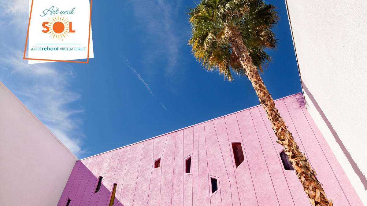 Palm tree and pink saguaro