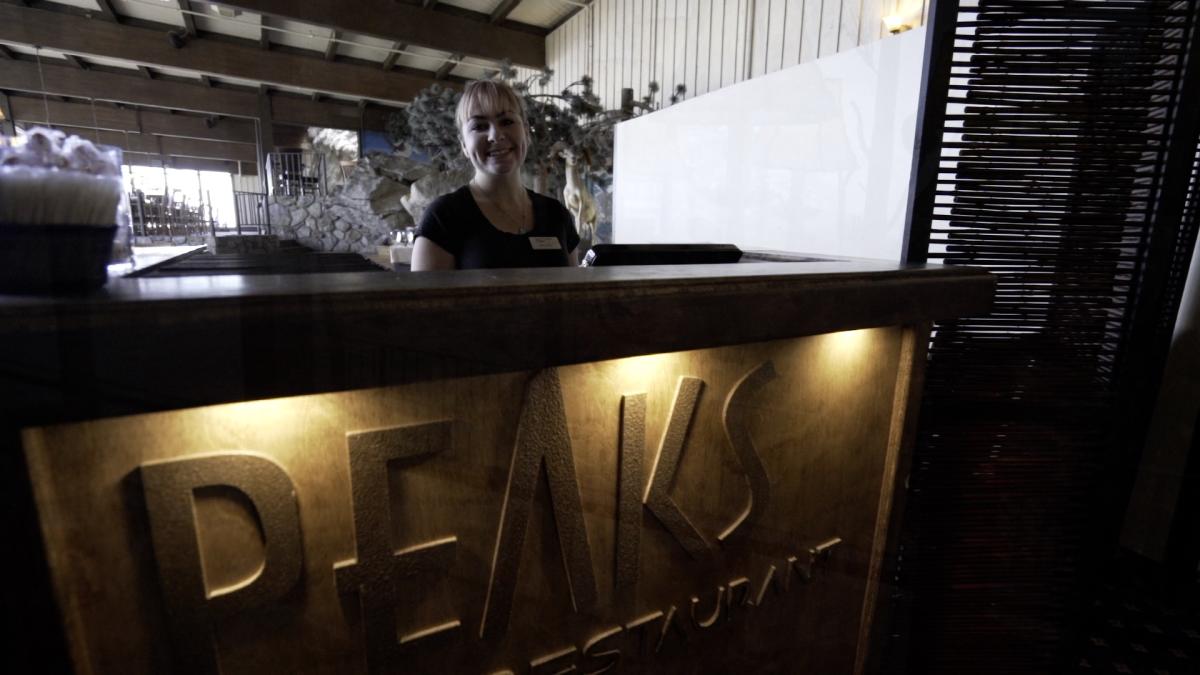 The hostess at Peaks Restaurant near the top of the Palm Springs Aerial Tramway
