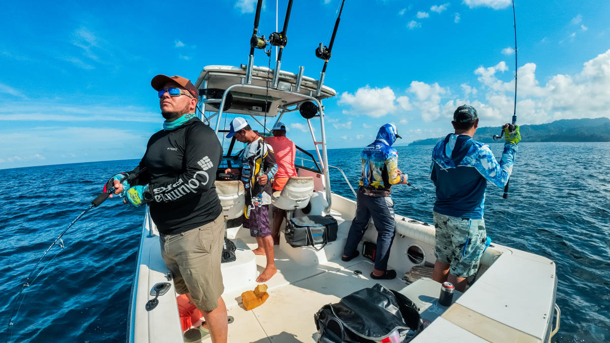 Fishing with rod in a beautiful day at Hannibal Bank, Gulf of Chiriqui