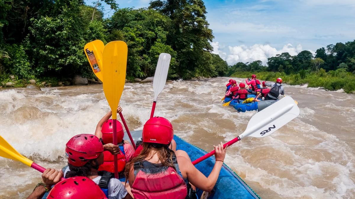 Adventurous group rafting on the mighty Caldera at Boquete