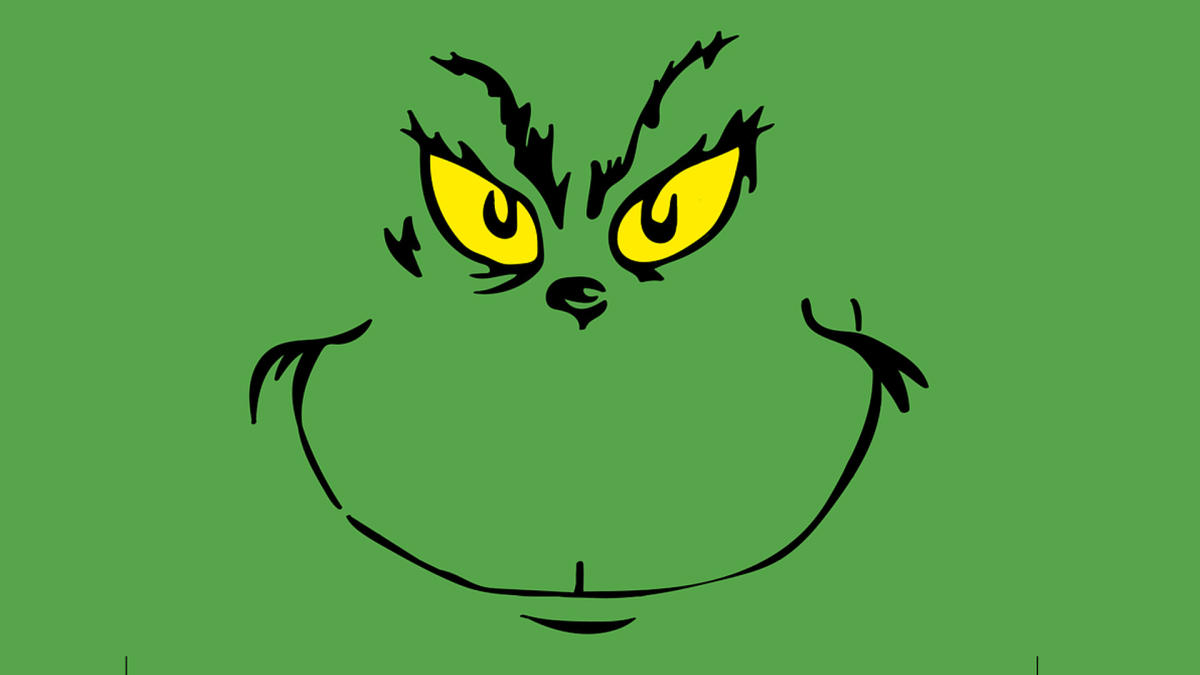 Grinch face with yellow eyes