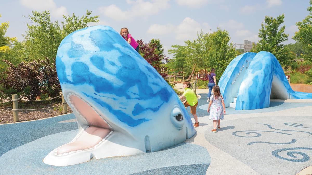 Kids on giant whale at Bellaboo's Play and Discovery Center