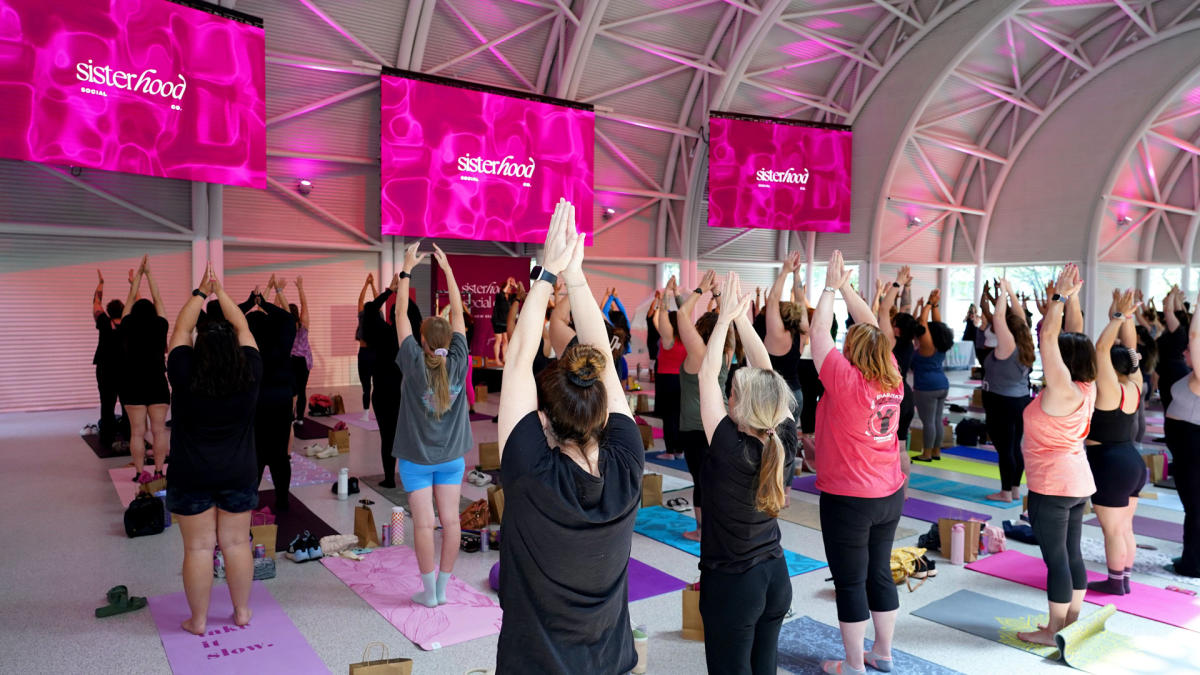 Yoga in Indiana Welcome Center's exhibit hall