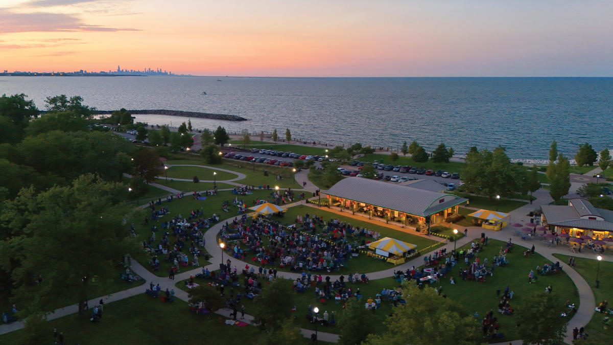 Whiting Lakefront Park symphony concert at sunset