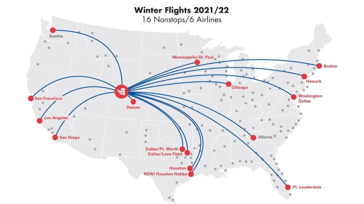 Steamboat Springs Winter Direct Flight Map