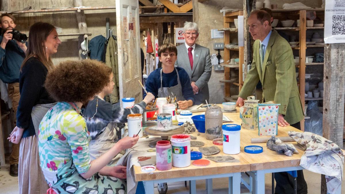 HRH Duke of Edinburgh meets young potters at Farnham Pottery