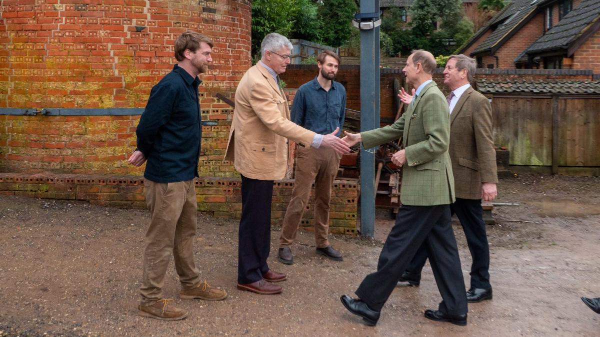 Lord Lieutenancy Michael More Molyneux CVO introduces Guy Hains, Alex Hains and Tom Haines of the Farnham Pottery