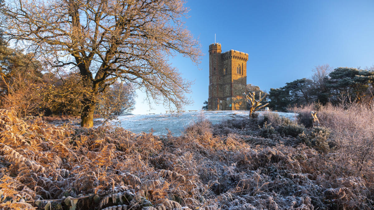 View of Leith Hill Tower in winter, Leith Hill, Surrey.