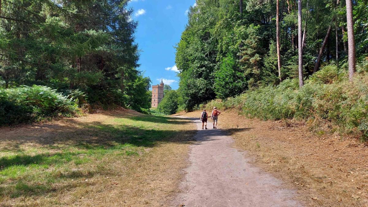 Walking to the Gothic Tower at Painshill