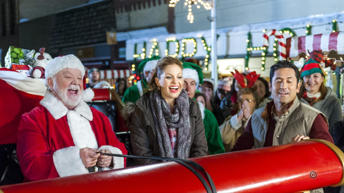Santa and neighbors on santa's sleigh