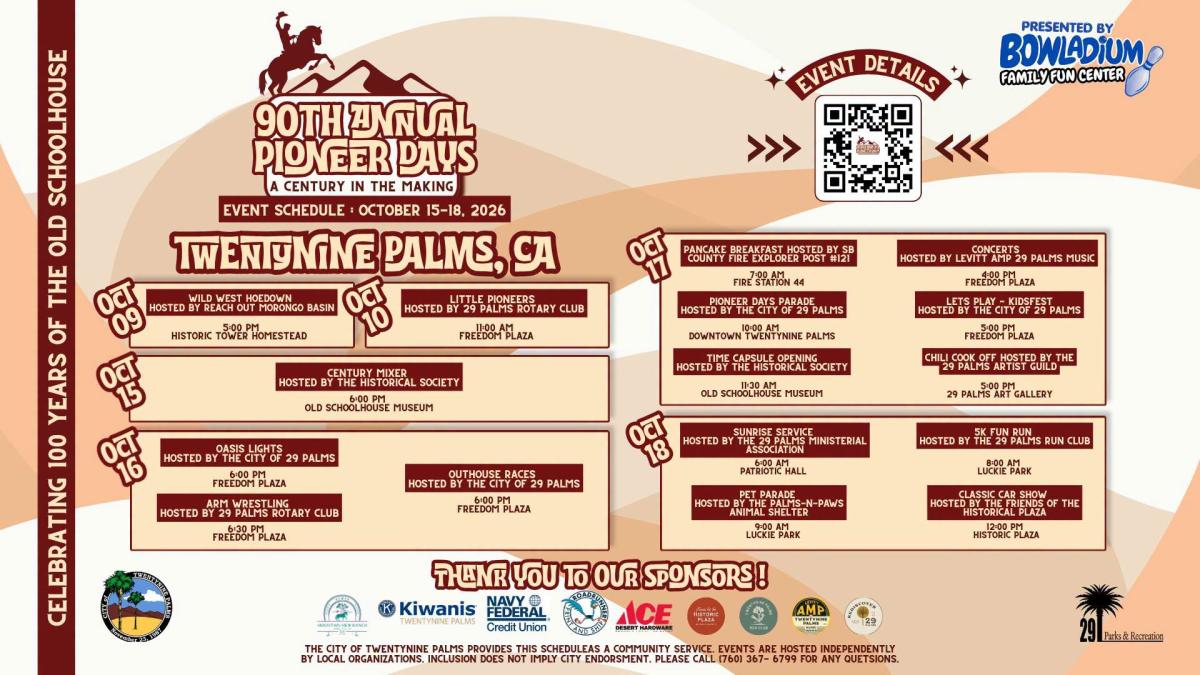 2026 Pioneer Days Event Schedule