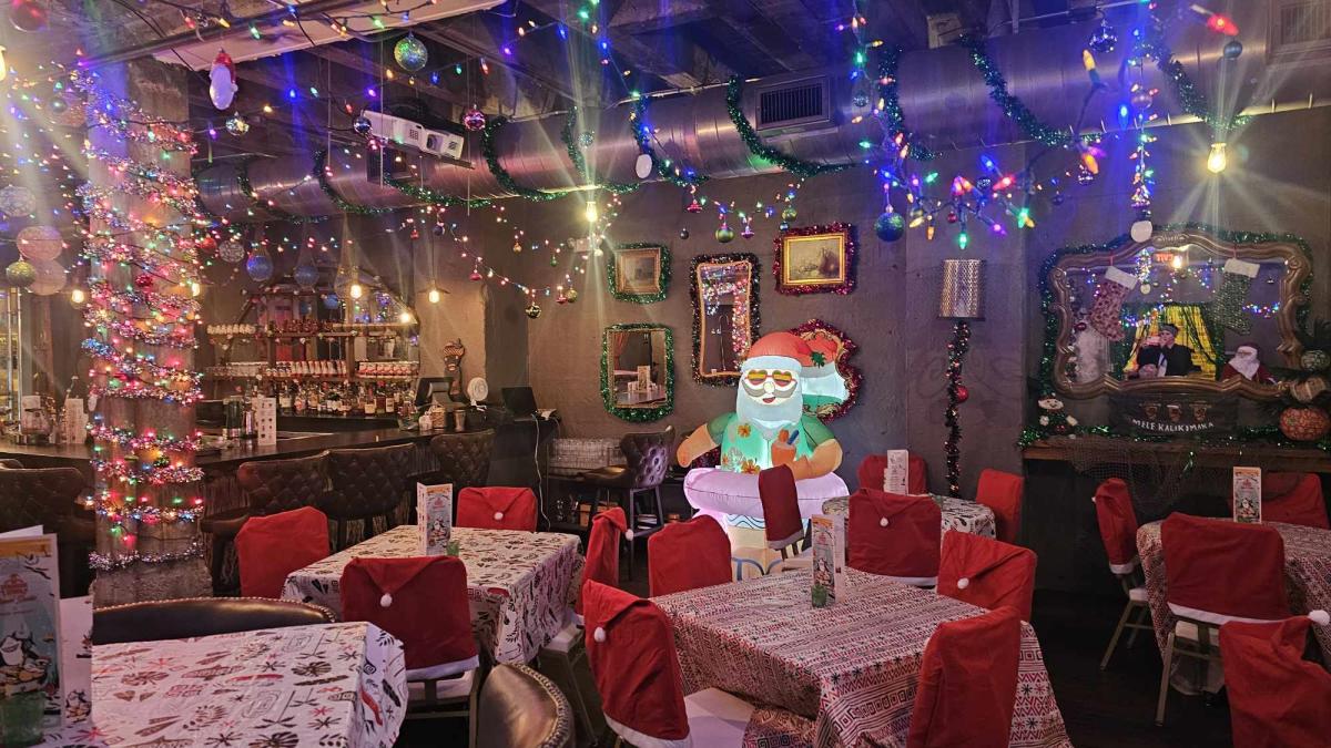 Dockum is decorated in Christmas decor and lights as it is transformed into the Sippin' Santa Pop-up bar