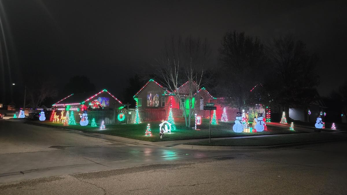 Lights illuminate a home in the 9100 block of Meadow Knoll st. in Wichita during the holiday season.