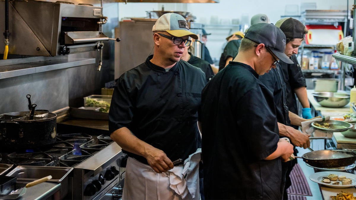 Chris McDonald in Cowfish Restaurant kitchen
