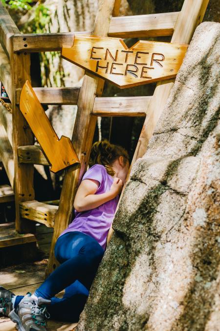 Lost River Gorge & Boulder Caves - Girl Entering Lemon Squeezer Cave