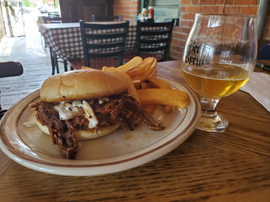 A meal sits on a table at Brewery Ardennes