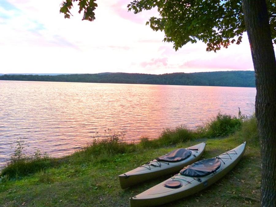 kayaks on the shore