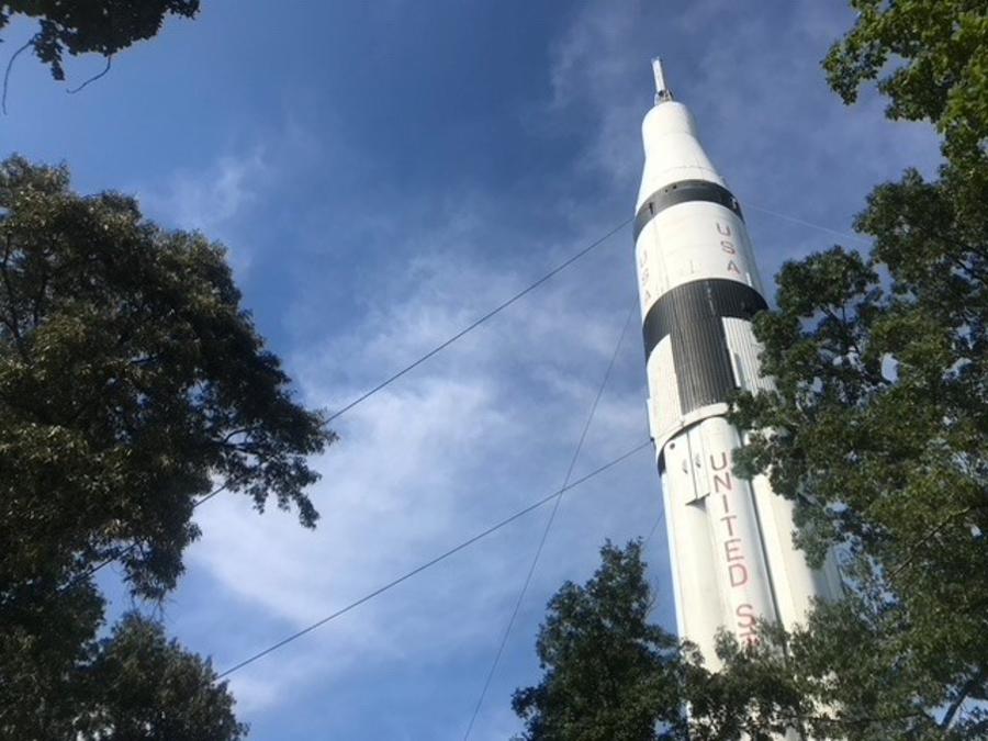 Just off of I-65 you will see the Welcome Center Rocket, an upright Saturn IB.