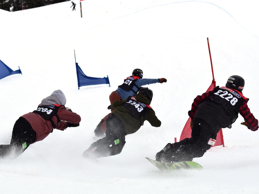 A snowboarding event during the Marquette's Meijer Winter State Games at Marquette Mountain.