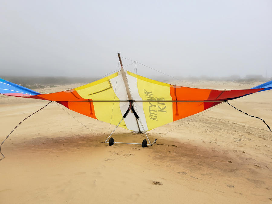 Hang glider parked on the sand at jockey's ridge