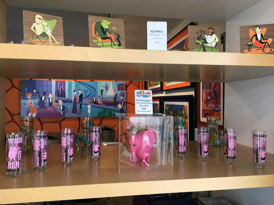 Shag art merchandise on shelves