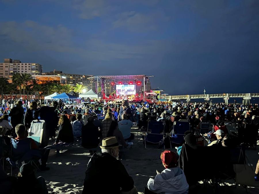 Crowd enjoying the evening beachside Jazz Festival in Pompano Beach
