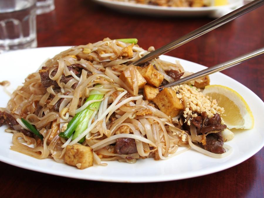 Plate of pad thai at a thai food restaurant in San Mateo County