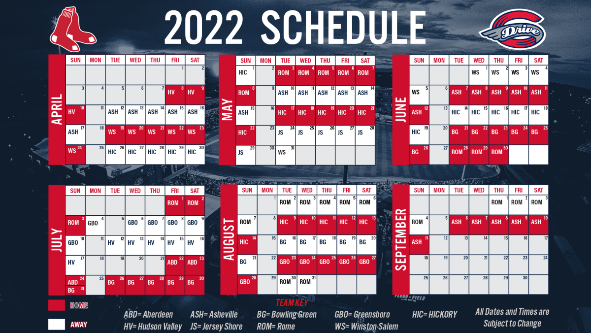 2022 Greenville Drive Schedule