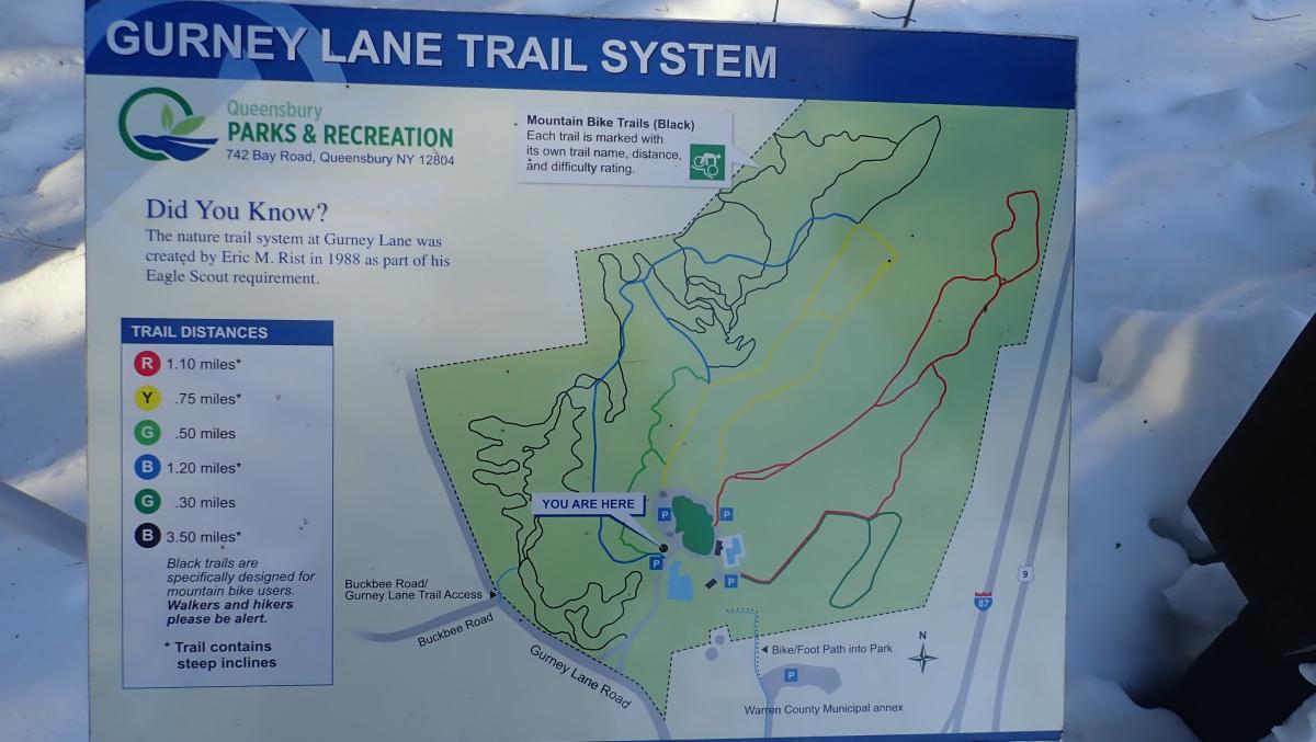 Trail map at Gurney Lane in winter