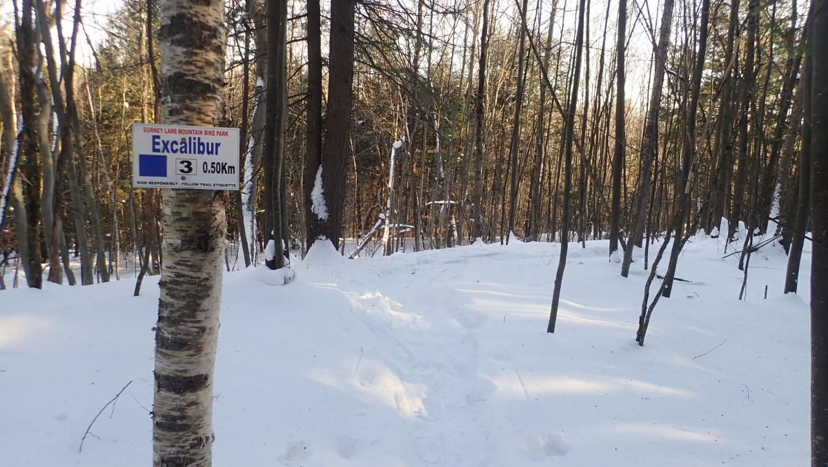Excaliber mountain biking trail at Gurney Lane in winter