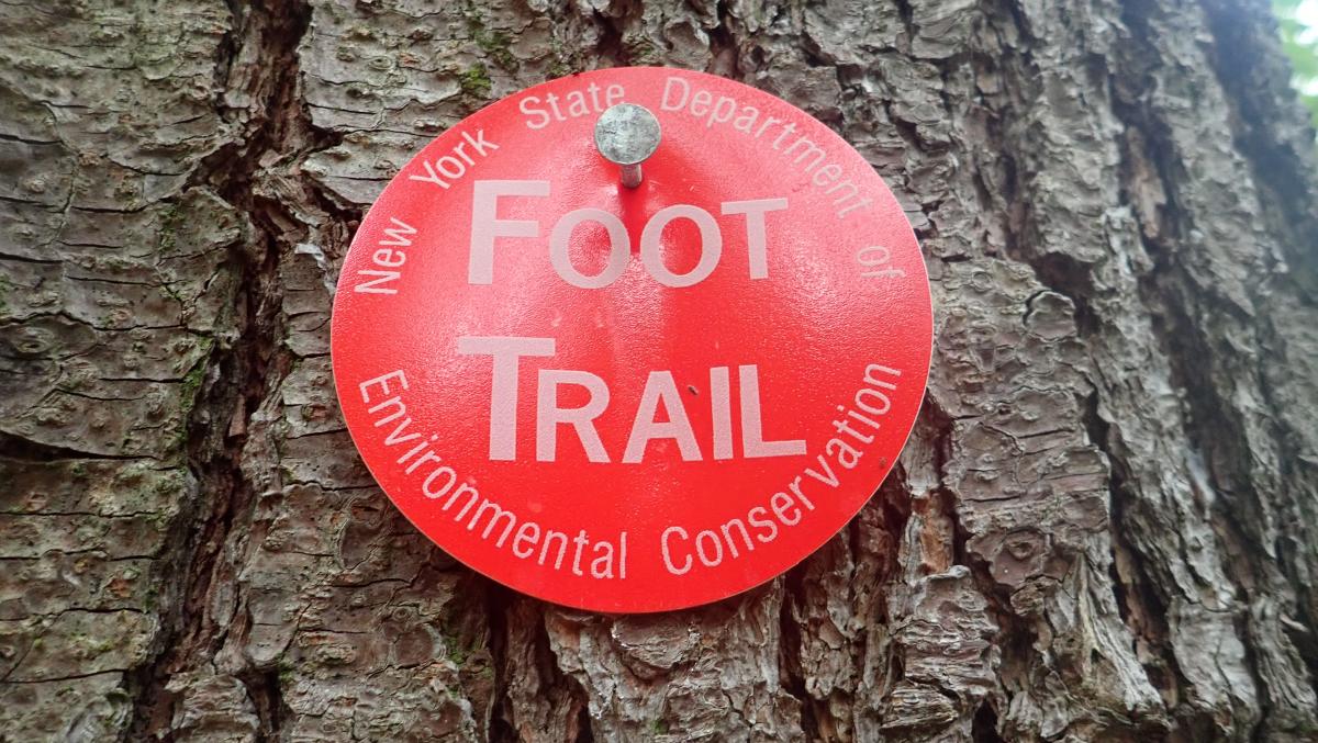Red trail marker on Cat Mountain